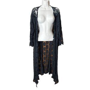 Black MOSSIMO Womens 100% Cotton Lace Boho Crochet Duster Open Cardigan M/L